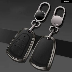 合金 レザーリモートフォブ ホルダー キーシェルカバー ケース キャデラック XTS ATS CTS - black