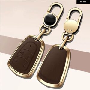 合金 レザーリモートフォブ ホルダー キーシェルカバー ケース キャデラック XTS ATS CTS - Gold