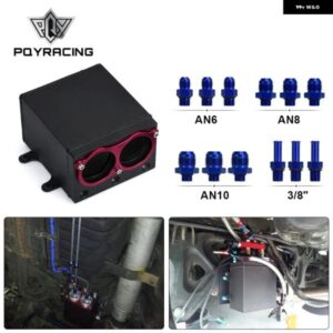 60MM デュアルアウター 044 燃料 ポンプ タンク レーシングブラック ビレット アルミオイルキャッチ缶 デュアルポート燃料サージタンク