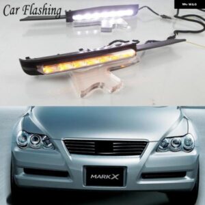 車用点滅2個 LED DRL デイタイム ランニングライト ウィンカー フォグランプ 付き トヨタ マークX REIZ 2004 - 09