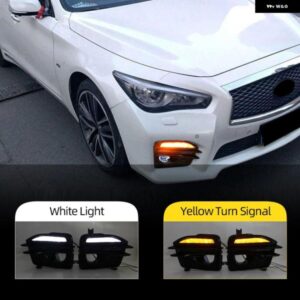 車フロント LED デイタイム ランニングライト DRL ウィンカー インフィニティ Q50 Q50S スポーツモデル 2014 - 2020 フォグランプ カバー グリル トリム