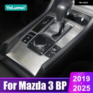 マツダ 3 BP 2019 - 24 2025 ステンレス 車用センター コンソール ギア シフト パネル ウォーターカップカバー アクセサリー