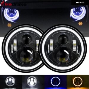 2個 Y1 イエローブルー ラングラー エンジェルアイズ ジープ ヘッドライト 7インチ ラウンド ヘッドライト H4 200W 8000K 3000K 100000LM 24V