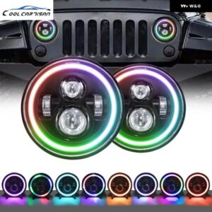 エンジェルアイズ DRL 7インチ 車用 ヘッドランプ ハイ/ロービーム ウィンカー付き ジープ クリスタルレンズ 4X4 ライトハウス ハーレー ラングラー ジープ