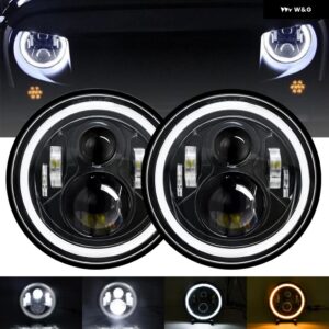 2個 Y1 イエローブルー ラングラー エンジェルアイズ ジープ ヘッドライト 7インチ ラウンド ヘッドライト H4 200W 8000K 3000K 100000LM 24V - white 2pcs