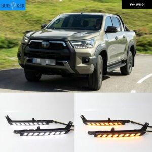 1ペア 車用LED ヘッドライト デイタイム ランニングライト トヨタ ハイラックス レボ ロッコ 2020 2021 ターンイエローシグナル DRL デイライト - WHITE