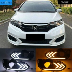 2個 LED DRL デイタイム ランニングライト デイライト フォグランプ カバー ウィンカーランプ 付き ホンダ ジャズ 2018 2019 - White and Yellow