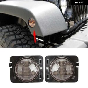 フロント LED ウィンカーランプ + フェンダーフレア サイド マーカーライト スモークレンズ ジープ ラングラー JK 2007-2017 2000K アンバー ライト - Fender lights