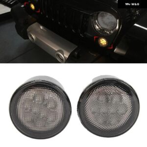 フロント LED ウィンカーランプ + フェンダーフレア サイド マーカーライト スモークレンズ ジープ ラングラー JK 2007-2017 2000K アンバー ライト - Bumper lights