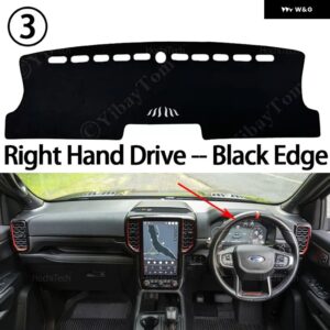 フォード レンジャー T6 P703 2代目 2023 2024 2025 ダッシュボード カバー ボード 滑り止めマット パッド カーアクセサリー サンシェード カーペット - Right Hand Black