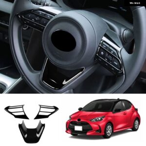 車 ステアリングホイール 装飾 フレーム カバー トリム トヨタ ヤリスヤリスクロス2020 2021 ステアリングホイール 装飾 フレーム - Bright black (3 )
