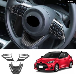 車 ステアリングホイール 装飾 フレーム カバー トリム トヨタ ヤリスヤリスクロス2020 2021 ステアリングホイール 装飾 フレーム - Carbon fiber texture2