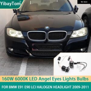 2X 160W 6000K ランプ LED エンジェルアイズ マーカーライト バルブ BMW 3シリーズ E90 E91 LCI ハロゲン ヘッドライト 2009-2011 3 年