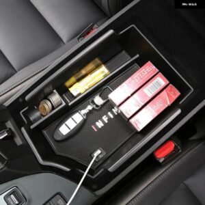 LHD インフィニティ QX50 2018-2023 インテリア ブラック グローブ センター アームレスト ボックス オーガナイザー ストレージ カーアクセサリー