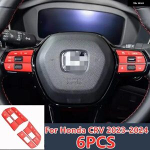 6個 レッドアルミ製 ステアリングホイール ボタン カバー トリム 装飾 ホンダ CRV 2023-2024