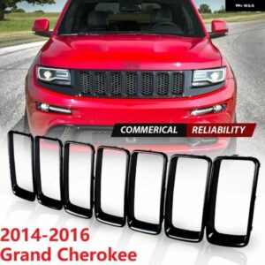 7ピース グロスブラック グリル リング フロント グリル インサート カバー トリム キット ジープ グランド チェロキー 2014-2016
