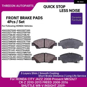 フロントセラミックブレーキ パッド ホンダ シティジャズ 2008年以降 MK5/6/7 CR-Z 2010-2013 フリード 2008-2016 シャトル WRV インサイト 2009