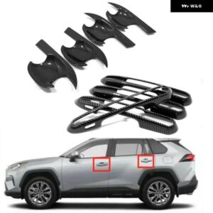車用カーボン風サイド ドアハンドル カバー +カップボウル トリム トヨタ RAV4 2019 2020 外装 アクセサリー 8個