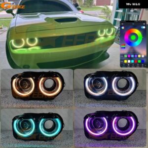 ダッジ チャレンジャー 2015 - 19 2022 2023 BLUETOOTHアプリ 超高輝度マルチカラーRGB LEDエンジェルアイキット ハローリング
