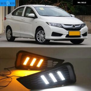 1セット DRL デイタイム ランニングライト デイライト 12V ABS フォグランプ カバー ターンイエローシグナルライト付き ホンダ シティ 2015 2016