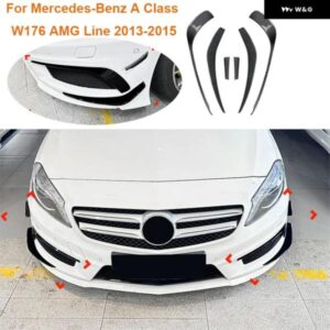6ピース メルセデス ベンツ A クラス W176 AMGライン 2013-2015 光沢ABSフロント バンパー カバー ウィンドナイフ フォグランプ トリム ブレード トリム