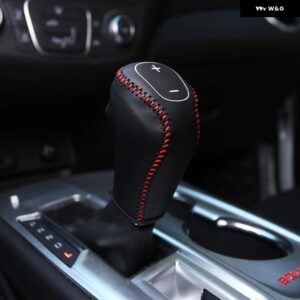 車用ギアカバー DIY 手縫い 本革 ギア シフト ノブカバー シボレー エクイノックス 2017 2018 2019 アクセサリー - Black-red line