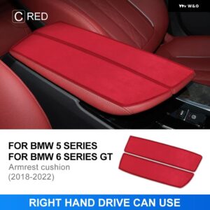 車用 アームレスト クッション センター コンソール アームレスト ボックス マット BMW 5 6シリーズ GT 2018-2022 G31 G30 G32 内装スエードカバー - RHD red