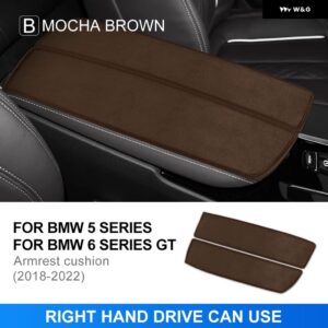 車用 アームレスト クッション センター コンソール アームレスト ボックス マット BMW 5 6シリーズ GT 2018-2022 G31 G30 G32 内装スエードカバー - RHD Brown