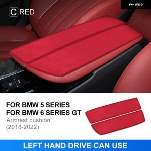 車用 アームレスト クッション センター コンソール アームレスト ボックス マット BMW 5 6シリーズ GT 2018-2022 G31 G30 G32 内装スエードカバー - LHD red