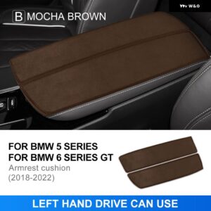 車用 アームレスト クッション センター コンソール アームレスト ボックス マット BMW 5 6シリーズ GT 2018-2022 G31 G30 G32 内装スエードカバー - LHD Brown