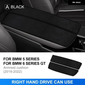 車用 アームレスト クッション センター コンソール アームレスト ボックス マット BMW 5 6シリーズ GT 2018-2022 G31 G30 G32 内装スエードカバー - RHD-Black