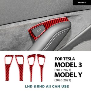 リアルソフトカーボン テスラ モデル3 モデルY 2018-2023 ウィンドウリフティングスイッチ パネル トリム ステッカー 車内アクセサリー - red