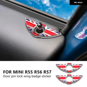 車ドアロックピンウィング ステッカー ミニクーパー クラブマン R55 R56 R57 R60 カントリーマン インテリア エンブレムバッジアクセサリー 2個 - For R55-R57 UJ