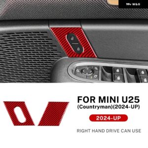 車ドアロック ボタン スイッチ パネル ミニクーパーカントリーマンU25 2024 2025リアルソフトカーボン ステッカー 4枚アクセサリー - RHD red