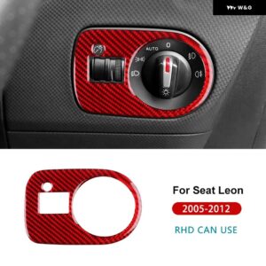 リアルソフトカーボン ステッカー シートレオン 2005 - 12 LHD RHD 車用 ヘッドライト スイッチ フレーム トリム - For RHD Red Carbon