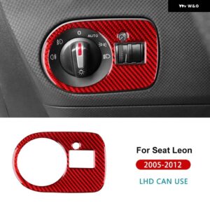 リアルソフトカーボン ステッカー シートレオン 2005 - 12 LHD RHD 車用 ヘッドライト スイッチ フレーム トリム - For LHD Red Carbon