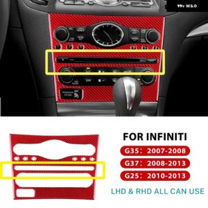 車用CD セントラ ル コントロール パネル トリム リアルソフトカーボン ステッカー インフィニティ G35 2007 2008 G37 2008-2013 G25 2010-2013 LHD RHD - Type A Red Carbon