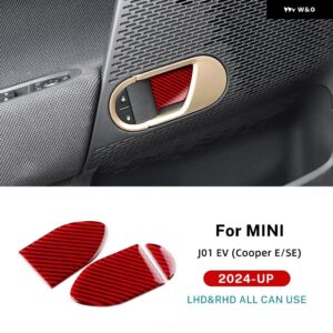 車ドアボウル パネル リアルソフトカーボン ステッカー MINI EV J01 E SE COOPER ELECTRIC 2024 2025 トリム デカール 3個アクセサリー - Red carbon