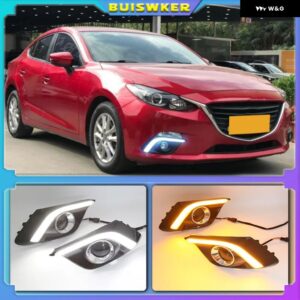 2個 DRL マツダ 3 アクセラ 2014 2015 2016 LED デイタイム ランニングライト デイライト フォグランプ ウィンカーライト 付き - WHITE