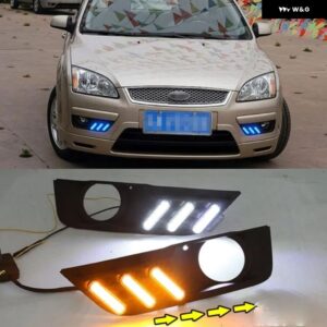 フォード フォーカス 2005 2006 LED DRL デイタイム ランニングライト デイライト フォグランプ カバー イエローライト付き 1セット - White and Yellow
