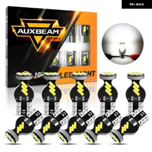 AUXBEAM 10個 168 2825 W5W T10 LED室内灯 電球 1.5W 300%明るさ 6500K ホワイト/3500K アンバー /レッド - Cool White Light