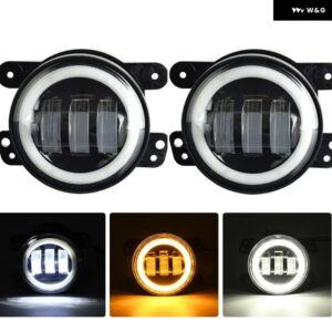 4インチ エンジェルアイ LED LEDライト LED DRL レッド/ブルー ハイ フォグライト ホワイト アンバー ハローリング DRL ジープ ラングラー JK TJ ダッジ - 2pc white yellow