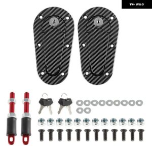 2個 汎用 カスタム フードロック フロントカバー エンジン 見えないカバー ロック 4キー付き/なし - Carbon Fiber W Lock