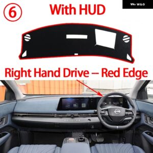 日産 アリア 2023 2024 2025 車用 ダッシュボード カバー 光を避ける パッド 計器プラットフォームカバー マット カーペットアクセサリー - Right Red with HUD