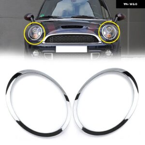 MINI COOPER S R55 R56 R57 R58 R59 2007-2015 ヘッドライト フレーム リング アイブロウ トリム デコレーション ステッカー ブラッククローム 51137149905 - 1 Pair