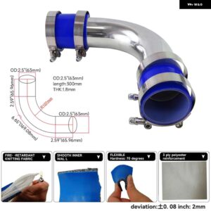 アルミ 90度 63MM 2.5インチ T6063 インタークーラーホース + シリコンホース Tクランプ ブラック/ブルー/レッド - Blue
