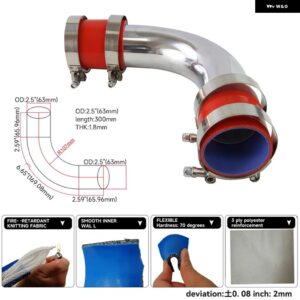 アルミ 90度 63MM 2.5インチ T6063 インタークーラーホース + シリコンホース Tクランプ ブラック/ブルー/レッド - Red