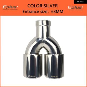 カー スタイリング マフラー排気テールスロート パイプ チップ 汎用 ステンレス マルチサイズデュアル アウトレット オートマフラー51MM 63MM - Silver 63mm