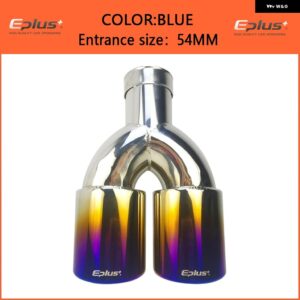 カー スタイリング マフラー排気テールスロート パイプ チップ 汎用 ステンレス マルチサイズデュアル アウトレット オートマフラー51MM 63MM - Blue 54mm