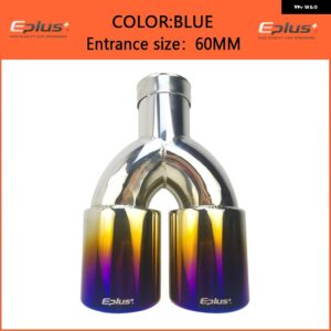 カー スタイリング マフラー排気テールスロート パイプ チップ 汎用 ステンレス マルチサイズデュアル アウトレット オートマフラー51MM 63MM - blue 60MM